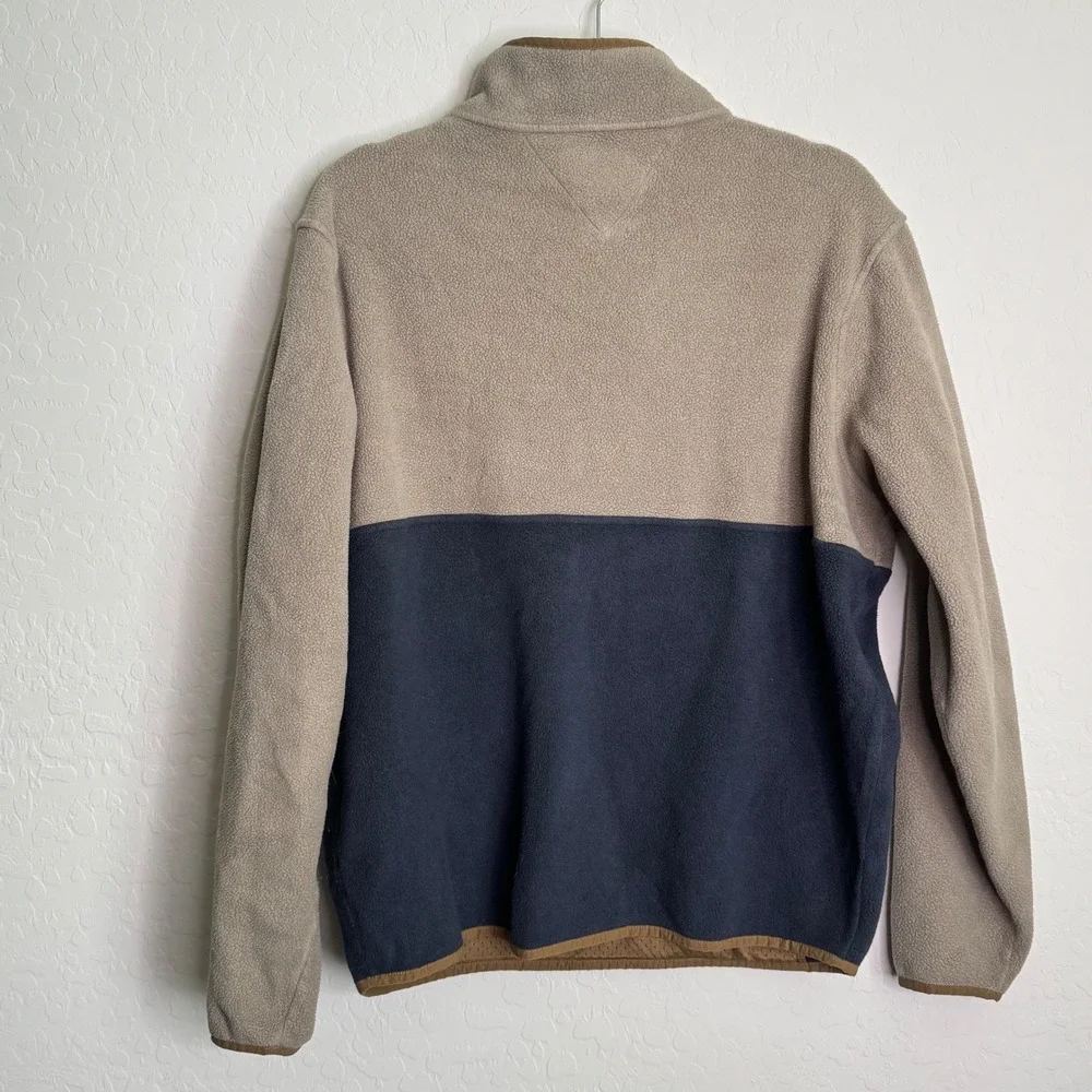 Patagonia Synchilla Anorak L Tan Navy Color Block Pullover Gorpcore Camp Fall